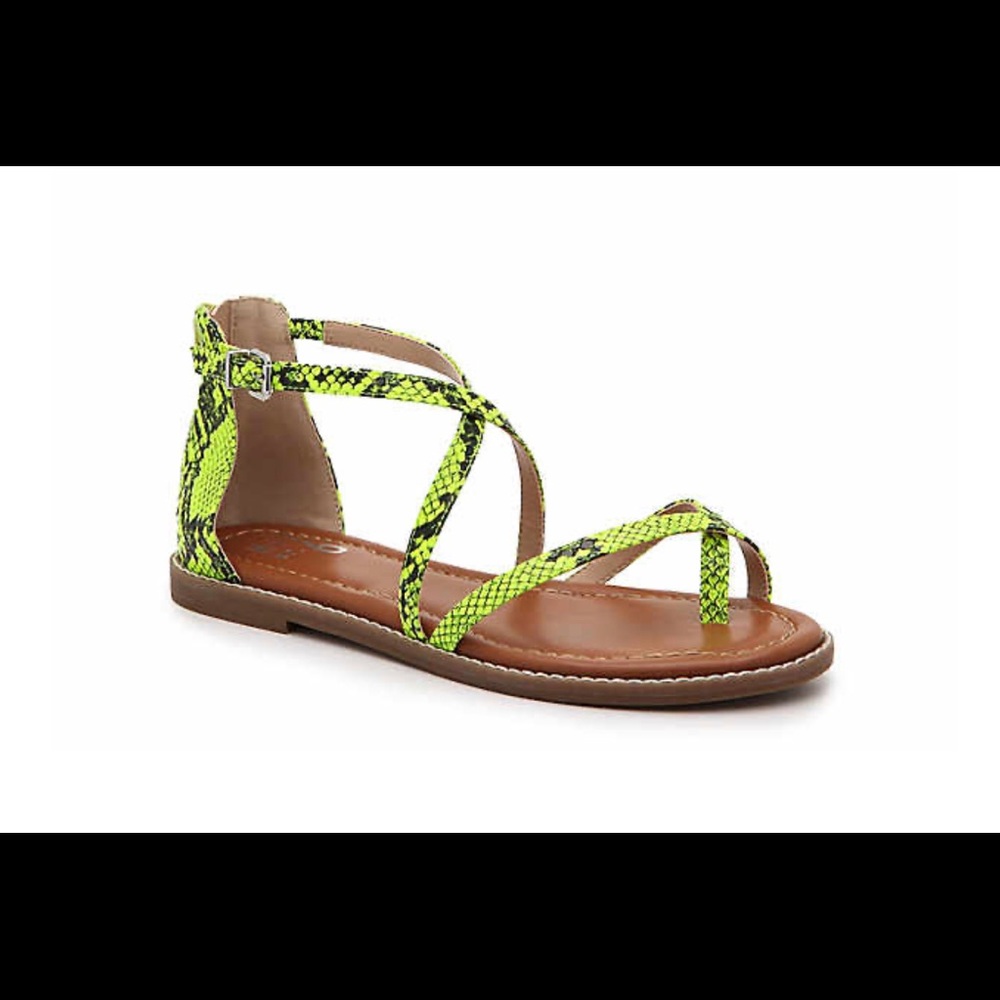 Mix No 6 Lime Green/Black Snake Print Zip Sandals